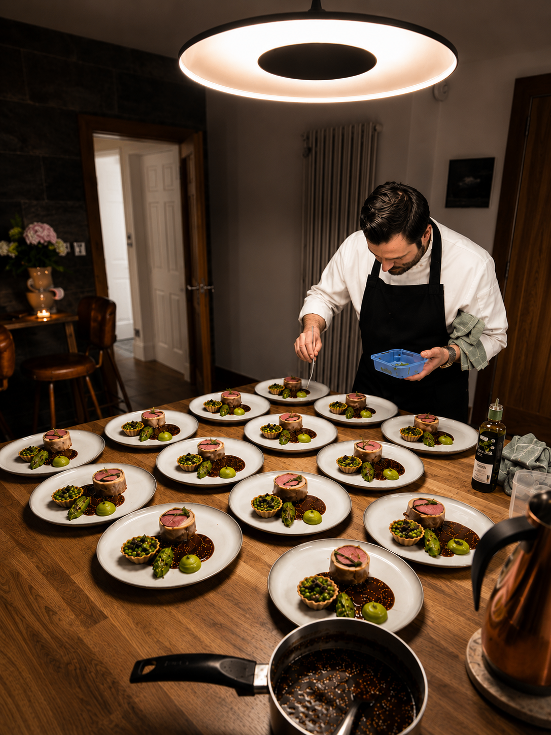 Chef plating lamb dishes