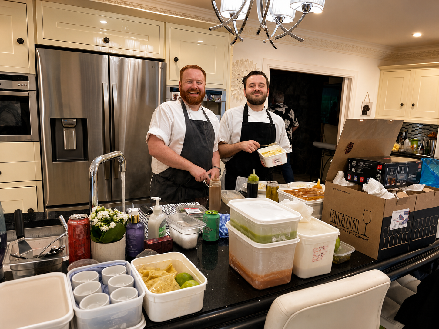 The chefs at work in a private kitchen
